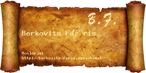 Berkovits Fóris névjegykártya